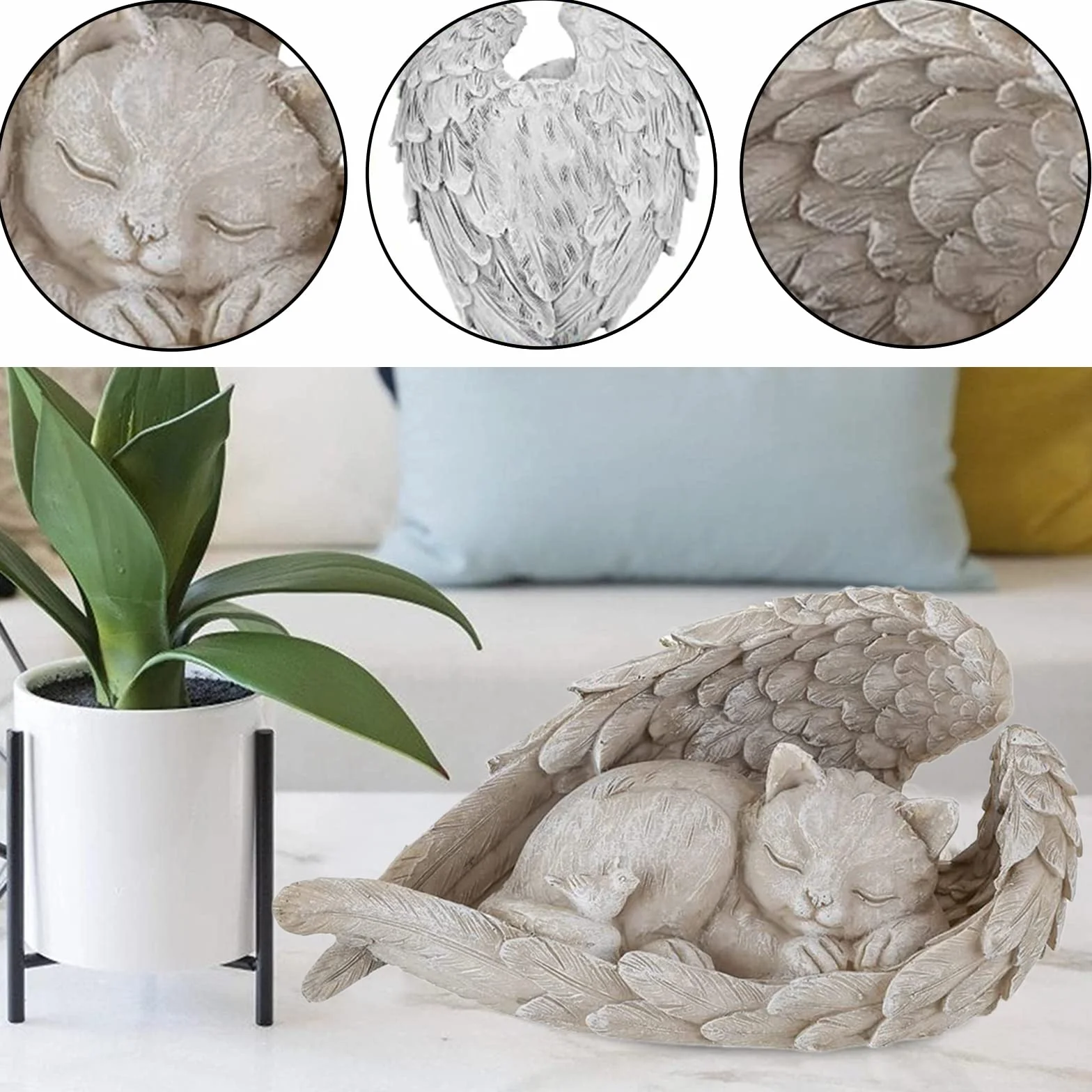 Statue Pierre Commémorative pour Animaux de Compagnie, Tombe en Forme d'Ange, Décoration Jardin pour Chien Chat, Résine (Chat Ange)