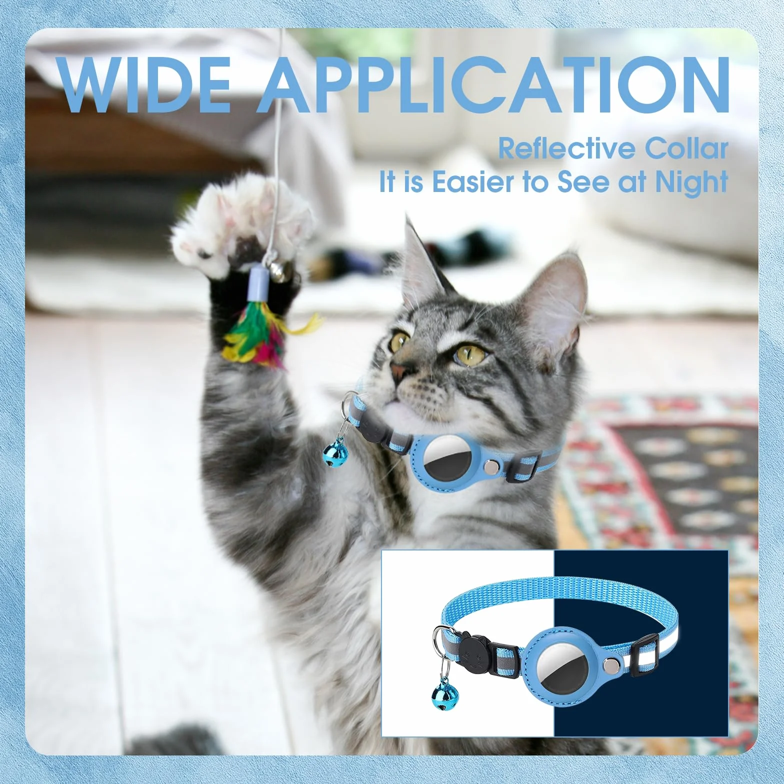 Collier Chat Anti-étranglement Réfléchissant Extensible 23-34cm avec Clochette Compatible Apple Air Tag