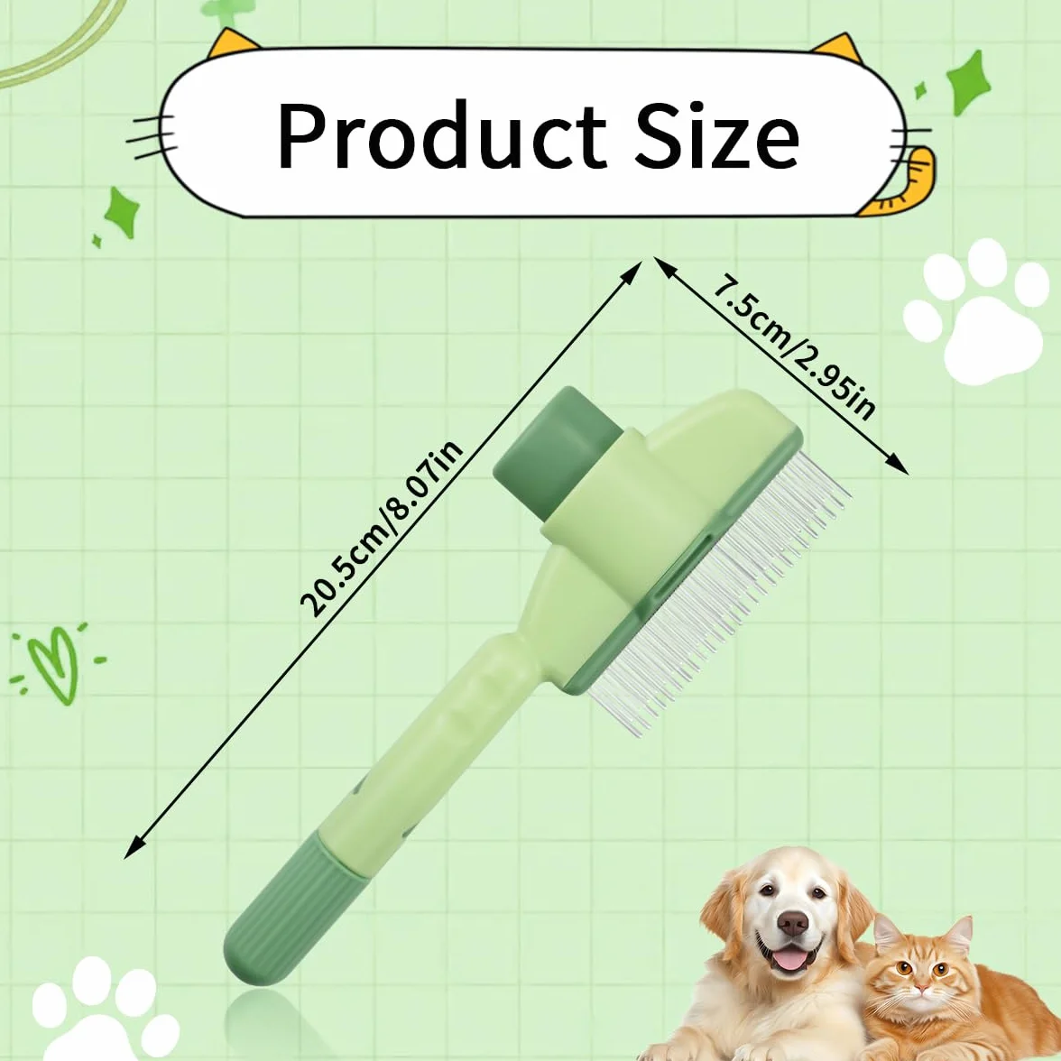 Peigne anti-puces autonettoyant pour chats, brosse de toilettage avec bouton, nettoyage rapide poils errants (vert)