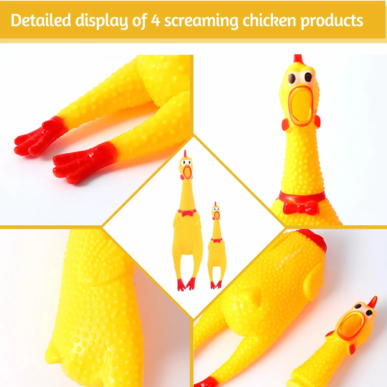 Poulet en Caoutchouc Jaune Qui Couine, 4 Pièces pour Chiots
