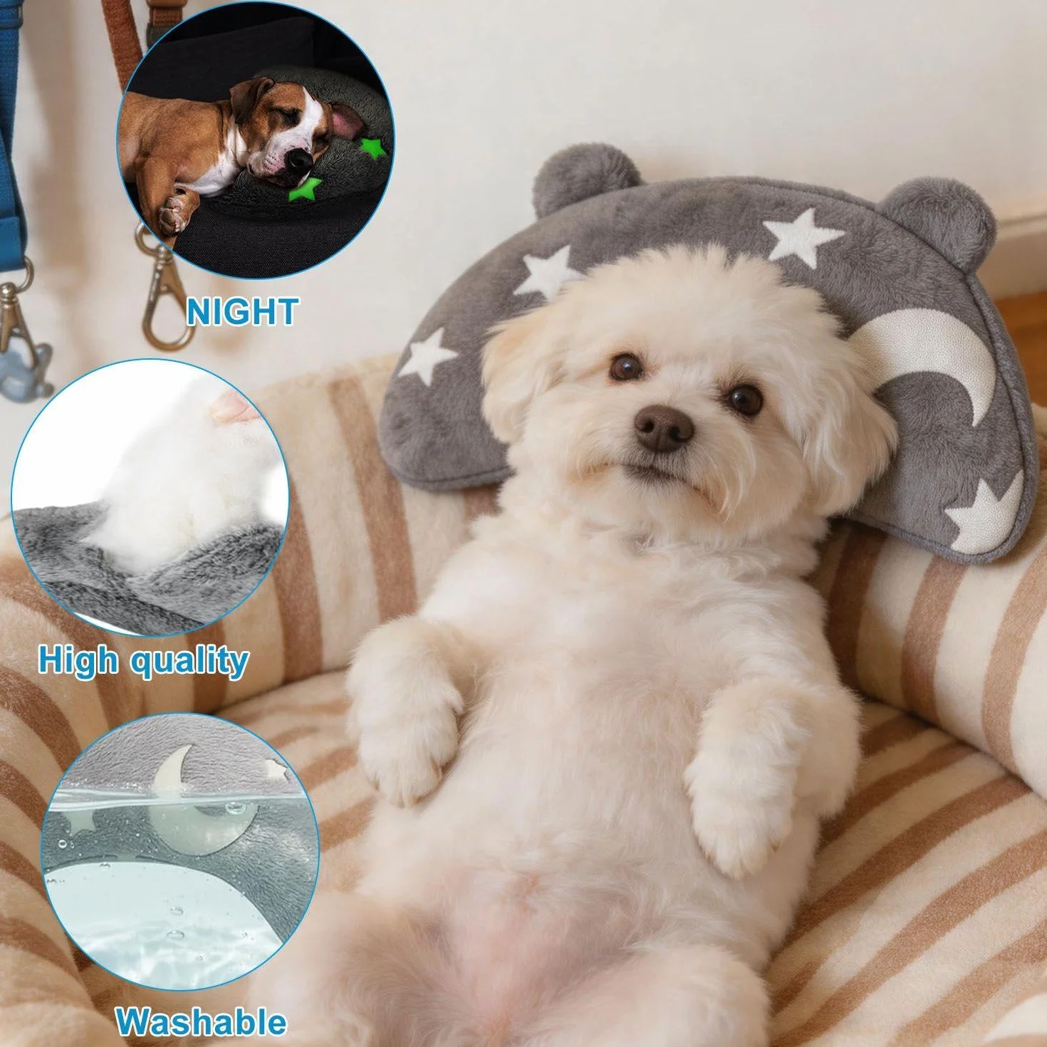 Oreiller De Beignet De Chien Et Brosse À Dents pour Animaux De Compagnie, Oreiller Xingyue Gris