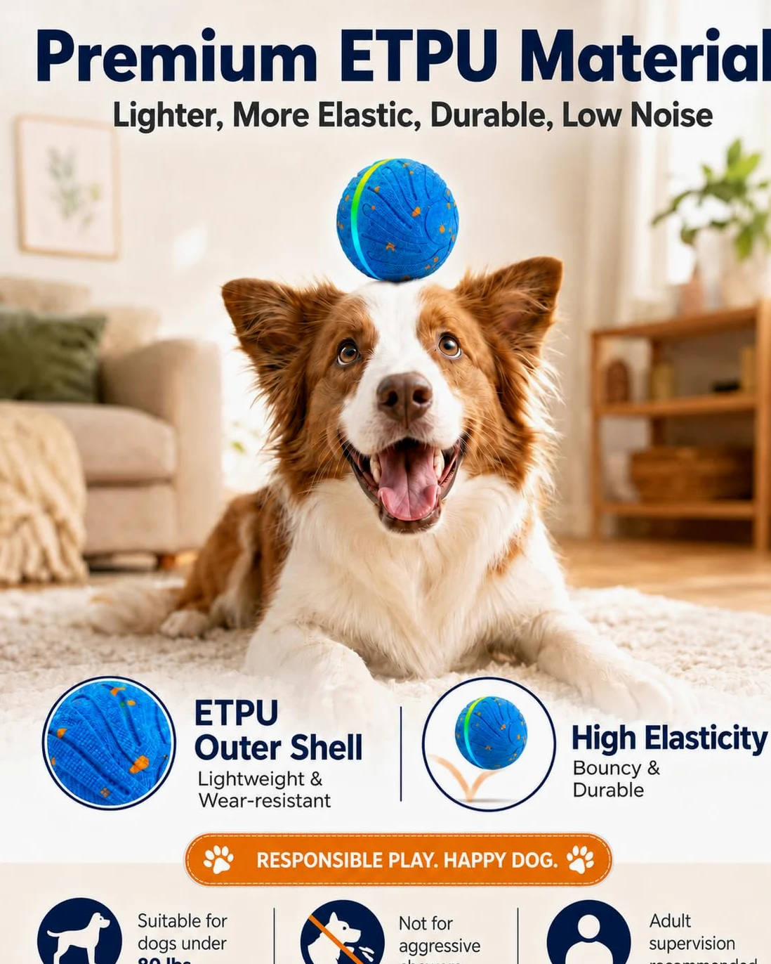 Xeuch Balles interactives intelligentes pour chien, balle rebondissante à mouvement automatique, matériau E-TPU, jouet rotatif activé par le mouvement pour chiens, chiots, jouets d'enrichissement et