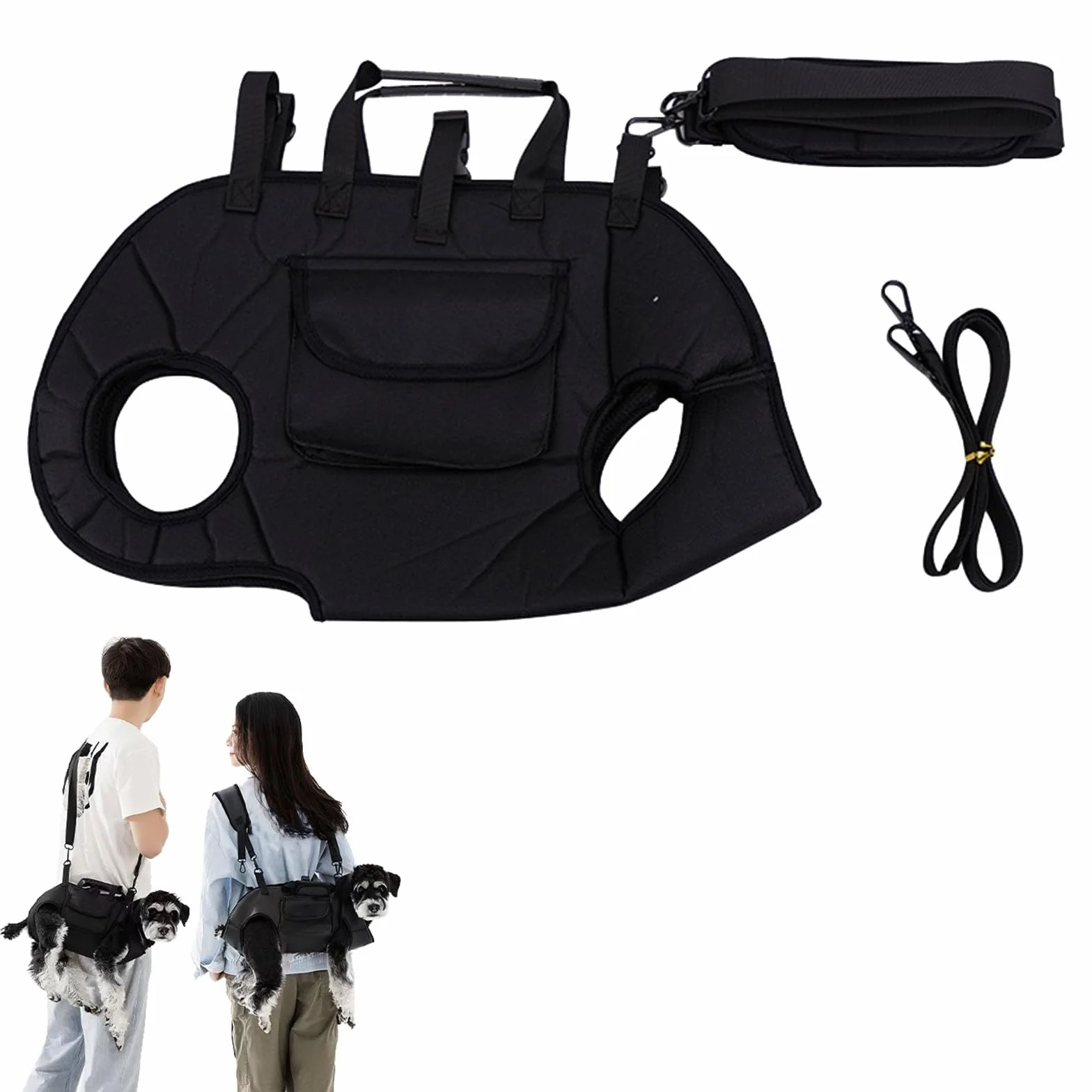 Sac à Dos Mains Libres pour Yorkie, Harnais de Levage Complet pour Petits Chiens, Sangles réglables et Respirantes avec Petit Sac à friandises pour Chiots (Noir,Medium)
