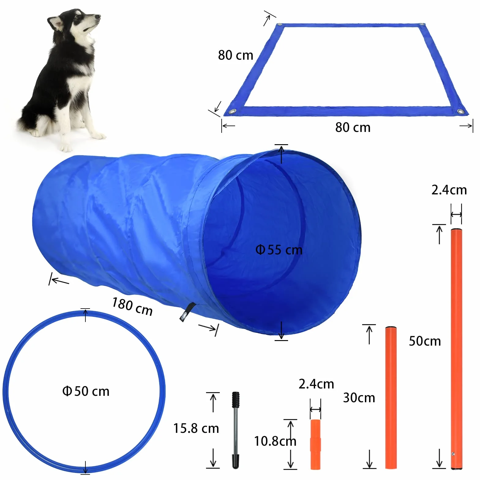 Kit d'équipement d'agilité pour chiens avec tunnel, barres de slalom réglables en hauteur et sac de transport