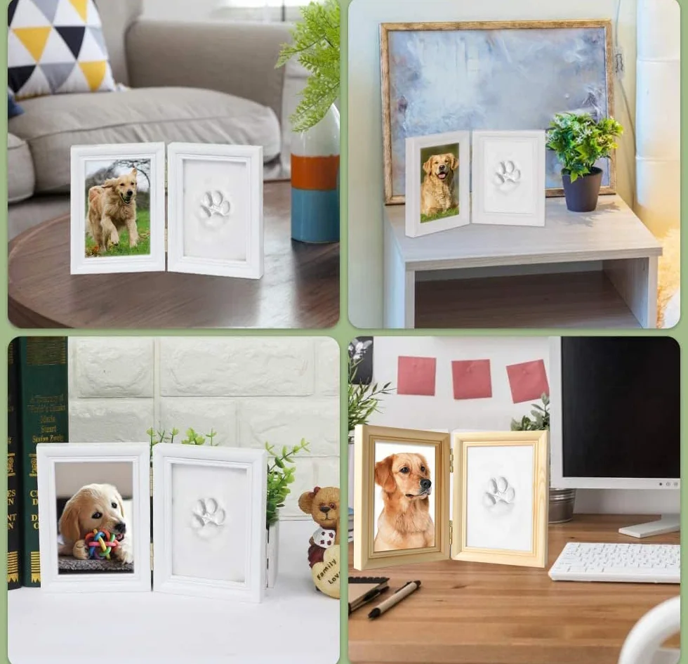 Cadre Photo Empreinte Chien Chat Kit Moulage Impression Animaux 8 x 12 cm Bois