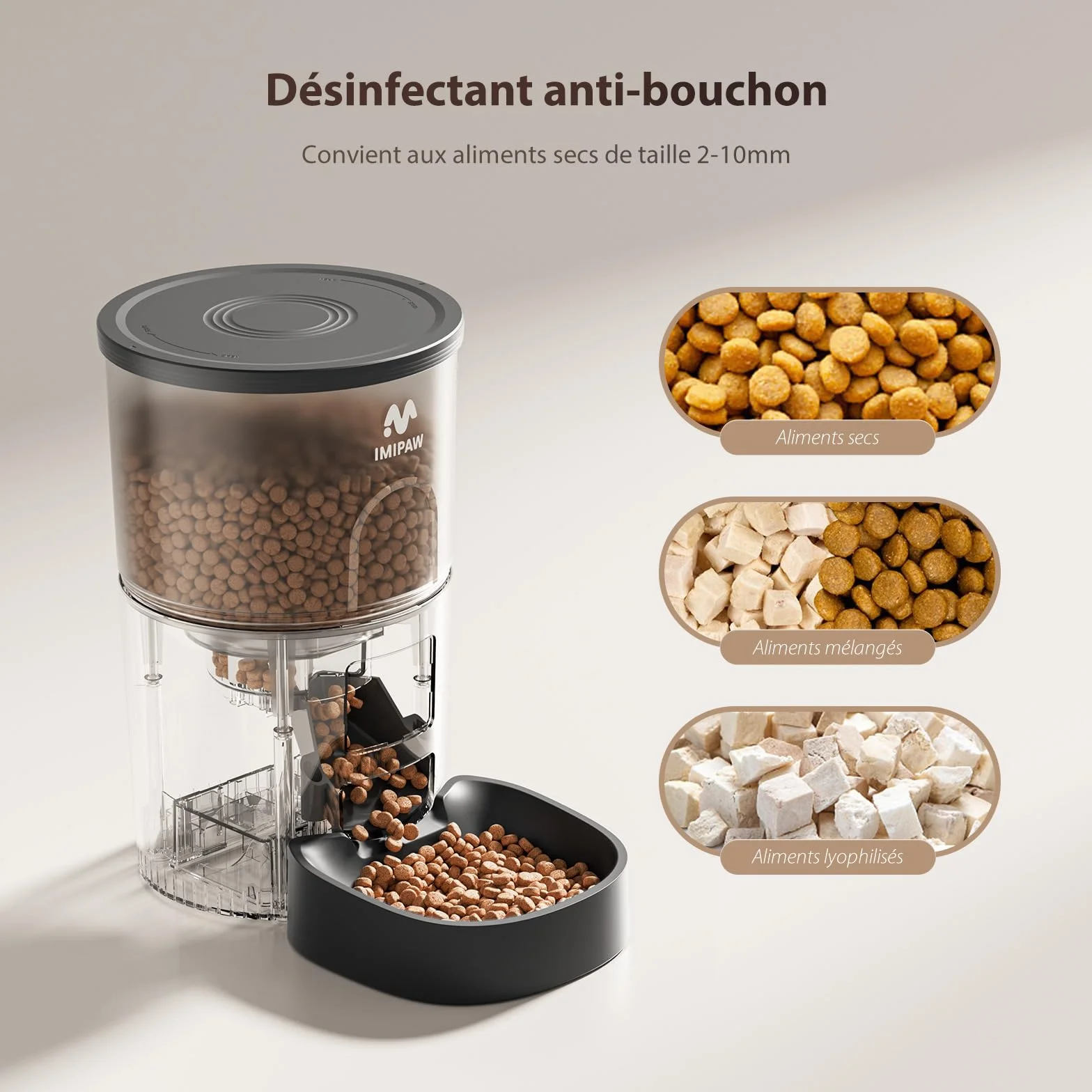 IMIPAW Distributeur Croquettes Chat Automatique Fontaine à Eau Programmable 1-6 Repas Filtre Noir