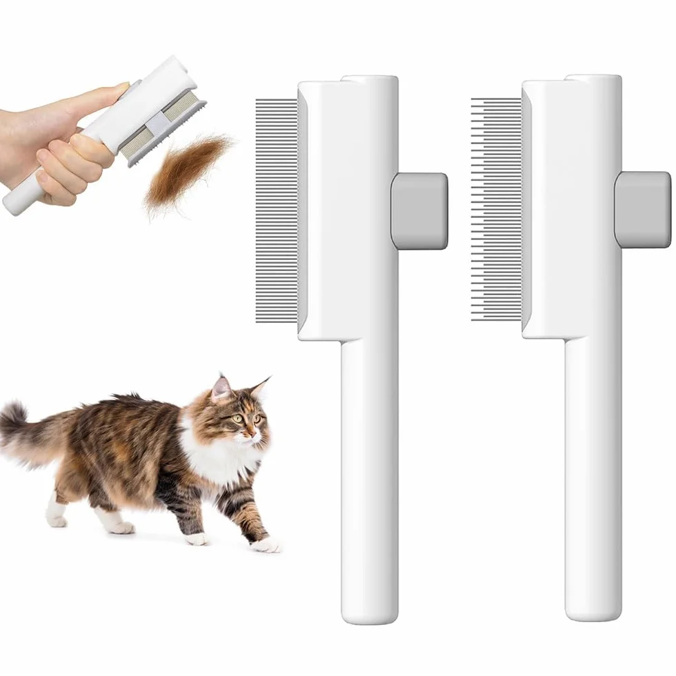 Marchul Peigne à Puces Autonettoyant pour Chat et Chien, Brosse de Toilettage Poil Court et Poil Long, Blanc