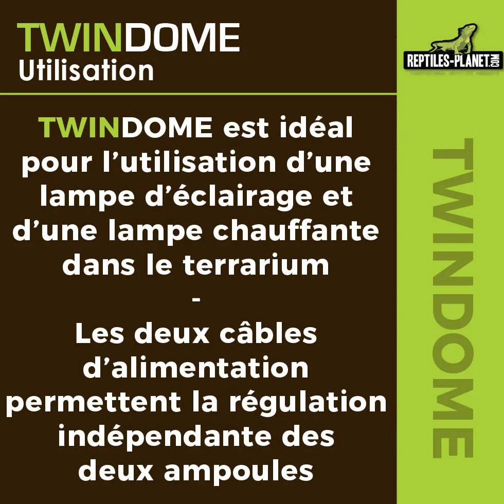 Reptiles Planet Twindome 14 Double Support d'Ampoule à Suspendre ou à Poser sur le Terrarium Ø 14 cm H 16 cm Noir