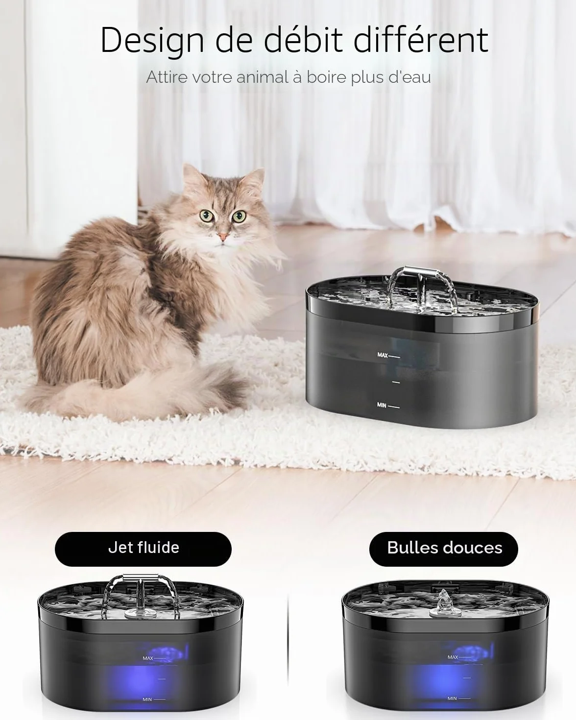Fontaine à Eau Automatique pour Chat 2,2L avec LED Silencieuse