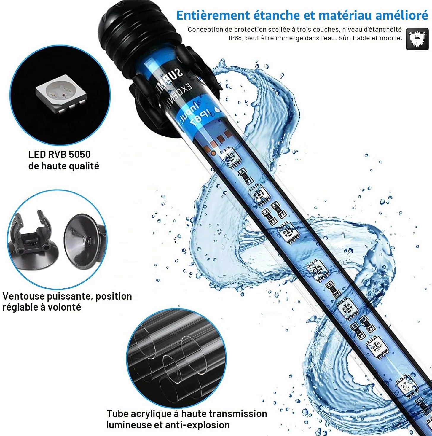 VARMHUS LED Aquarium Lumière Submersible 38cm avec télécommande et contrôle APP Spectrum RGB