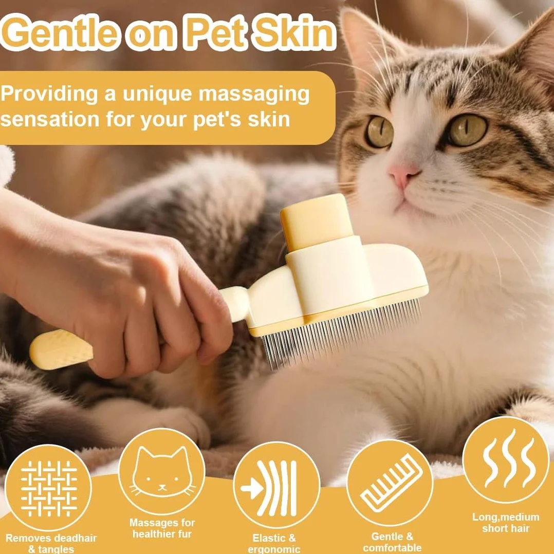 Brosse autonettoyante pour chat - Peigne à puces poils longs et courts - Vert