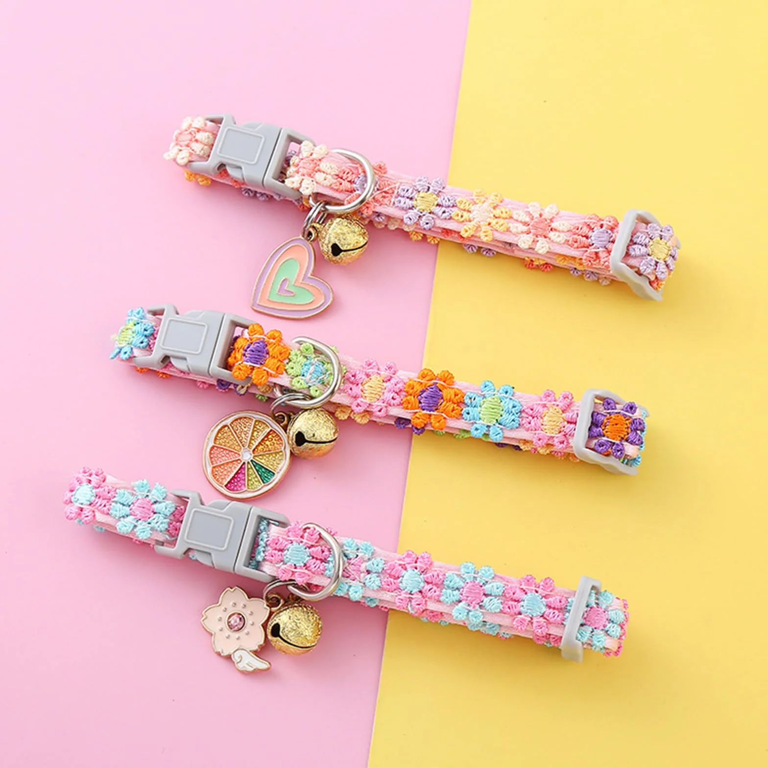 Kit Collier Chat 3 Pièces, Broderie Florale Collier Chaton avec Pendentif et Clochette, Réglable pour Chatons et Petits Chien, Durable