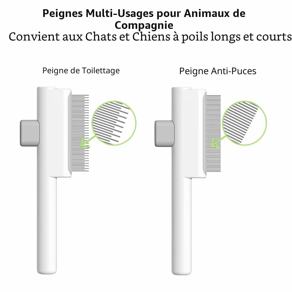 Marchul Peigne à Puces Autonettoyant pour Chats et Chiens, Brosse de Toilettage Poil Court et Poil Long, Blanc