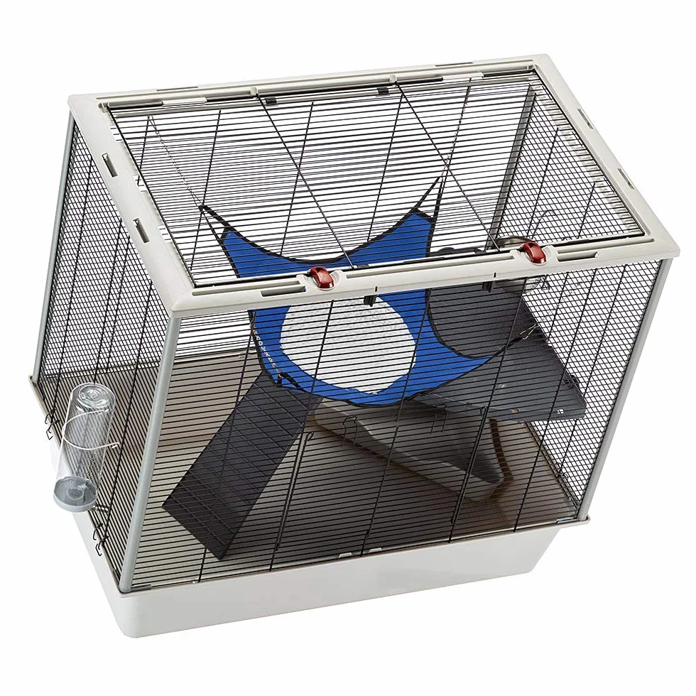Ferplast Cage confortable pour fûrets et rats FURAT, strucutre à plusieurs niveaux avec accessoires inclus, angles renforcés, vernis métal et plastique noir, 78 x 48 x h 70