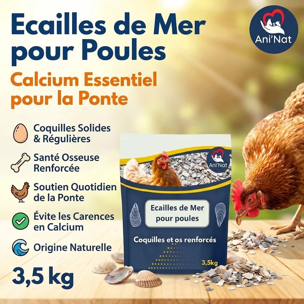 Ani'Nat Ecailles de mer pour Poules Pondeuses et Pigeons Minéraux Calcium Coquilles Solides 3,5kg