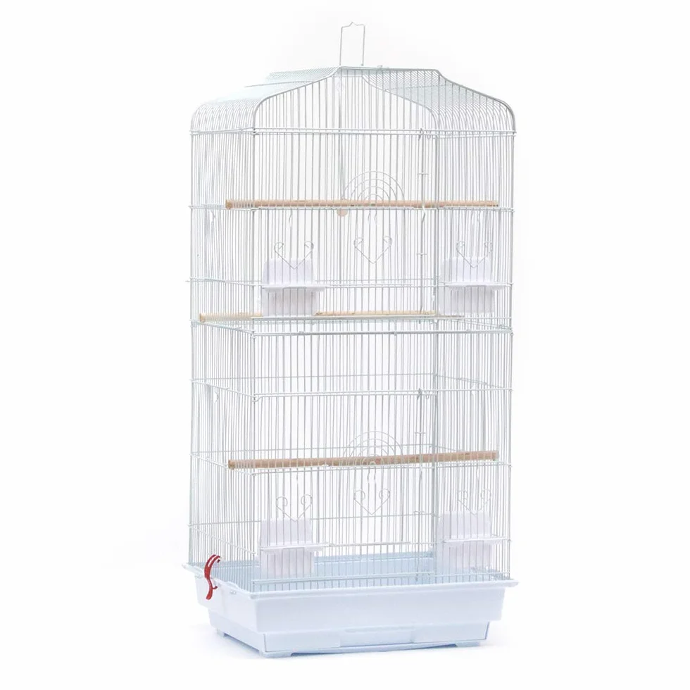 Cage à Oiseaux Décorative avec Toit Ouvrable, Cage à Perruches en Métal avec Balançoire, Plateau Coulissant, Multiples Portes, Perchoirs, Cage pour Les Petits Oiseaux-46 * 36 * 92cm (Blanc)