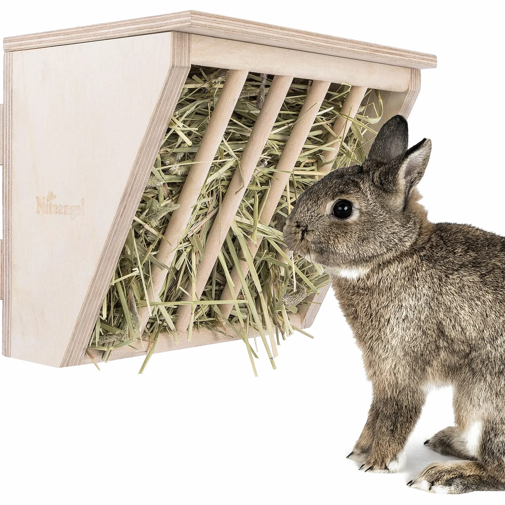 Niteangel pour Animal Domestique Foin Crèche en Bois avec Assise, Grande Taille, 9–7/20,3 cm X 6–3/10,2 x 20,3 cm, Plywood
