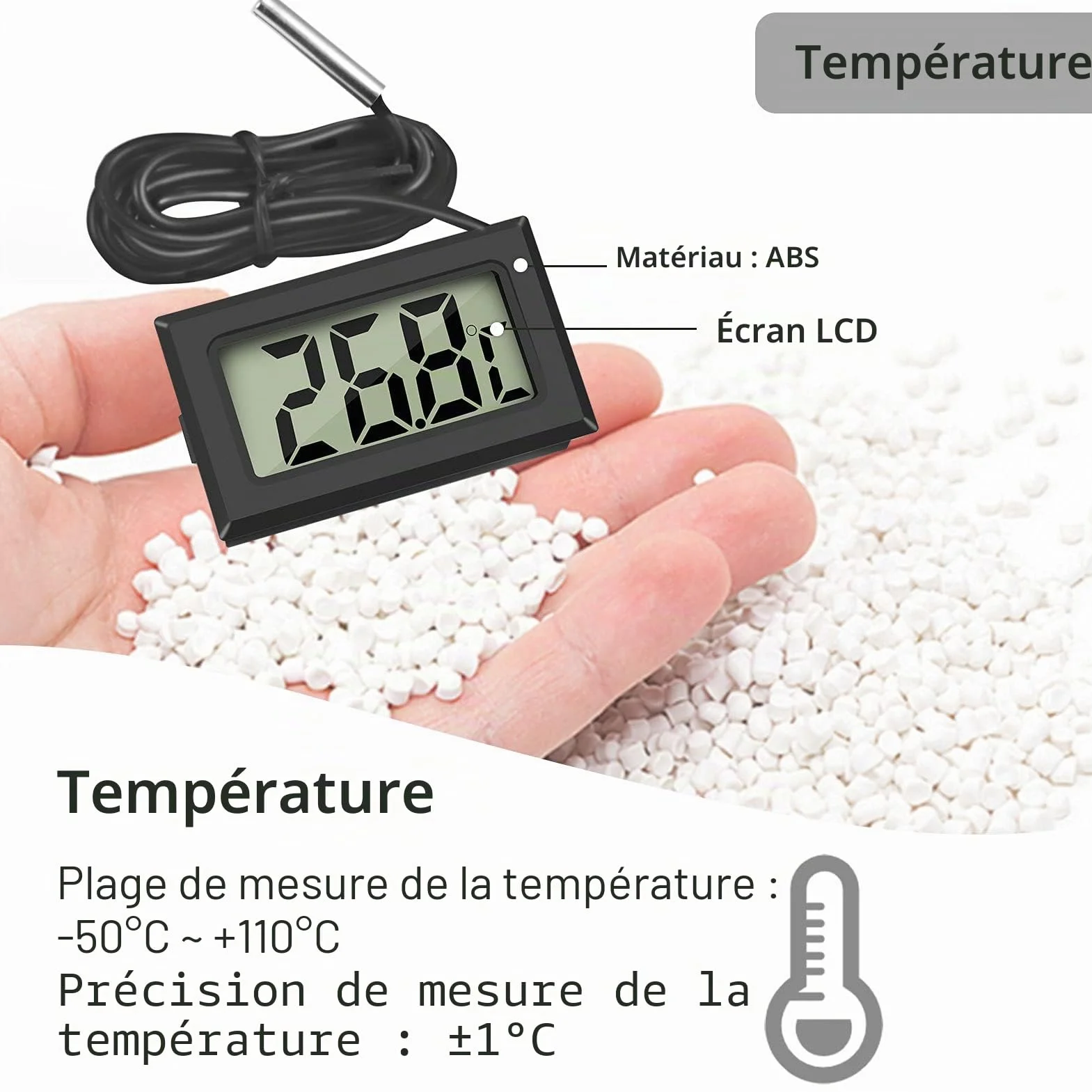 Thlevel Mini Thermomètre Numérique avec Sonde Externe Imperméable pour Réfrigérateur Congélateur Aquarium 4 Pièces