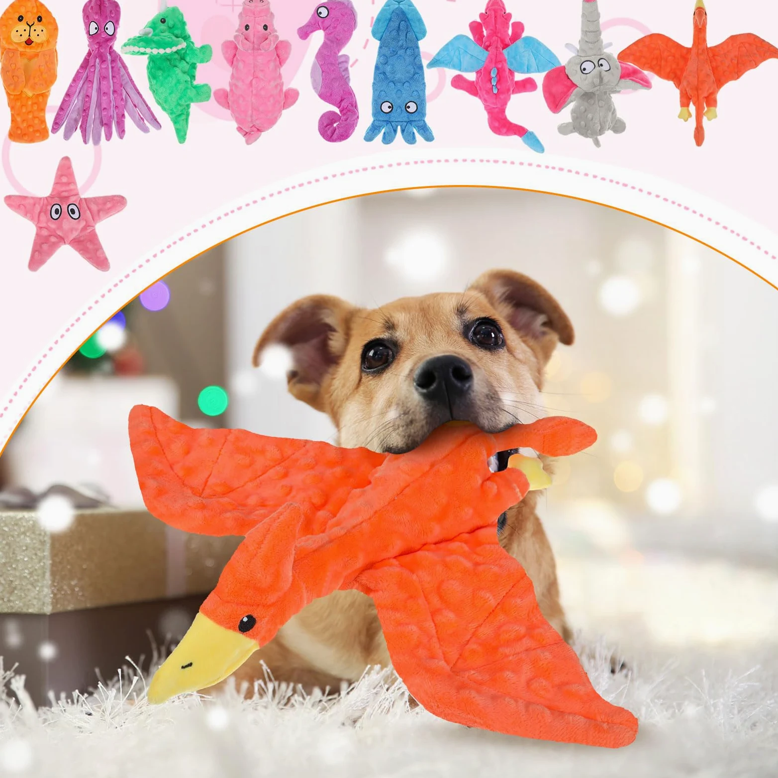 Sratte Lot de 10 jouets couineurs pour chien sans rembourrage - Jouet froissé pour mâcheurs agressifs - Jouets à mâcher pour animaux de compagnie de petite, moyenne et grande taille, 10 styles (styles