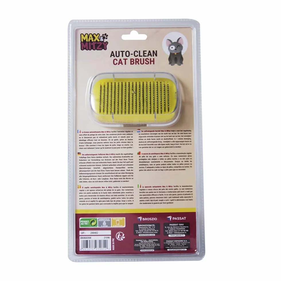 Passat Brosse Auto-nettoyante pour Chats Manche Ergonomique Couvercle Protection