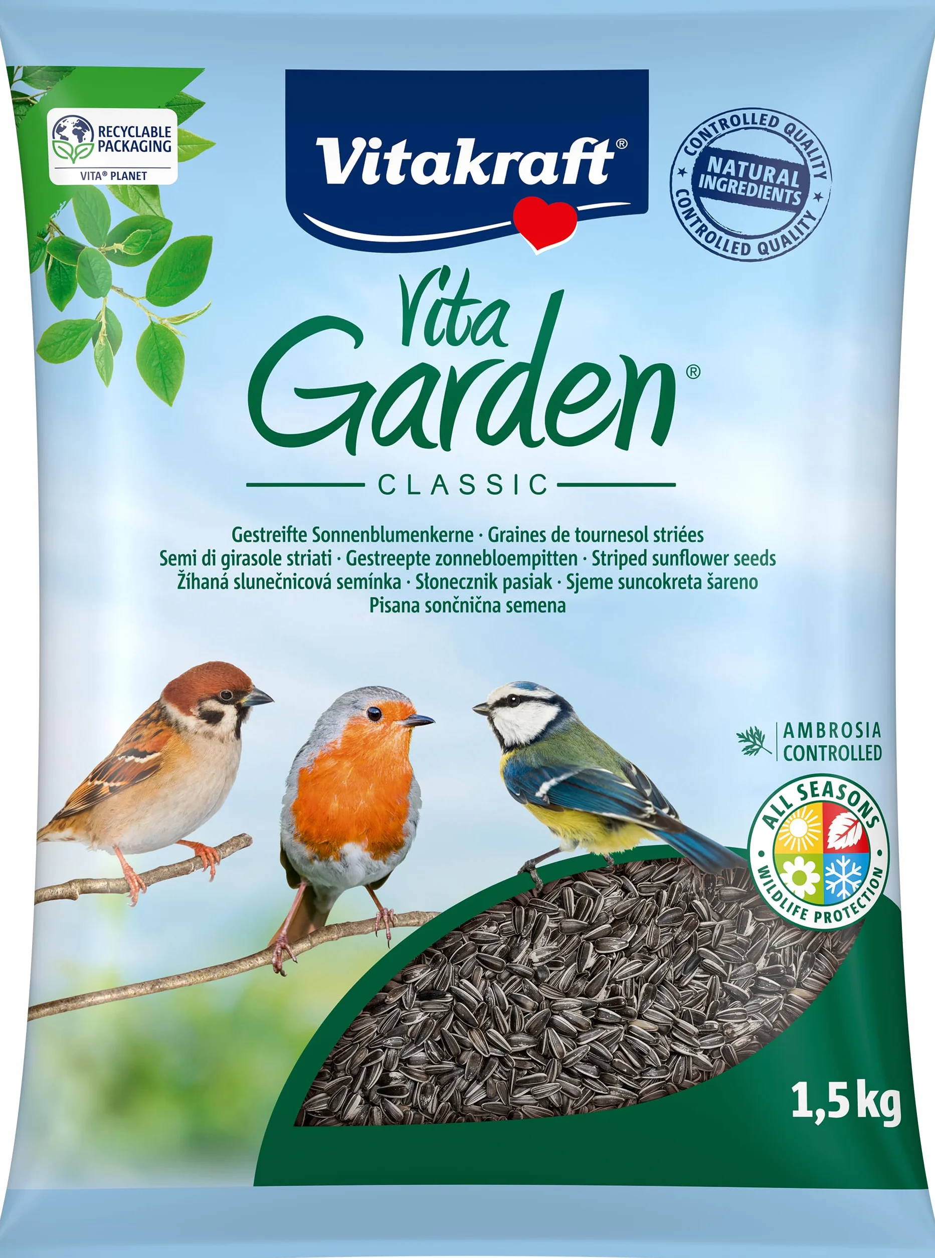 VITAKRAFT Vita Garden Alimentation Complète Pour Oiseaux Extérieurs Graines de Tournesol Strié 1,5kg