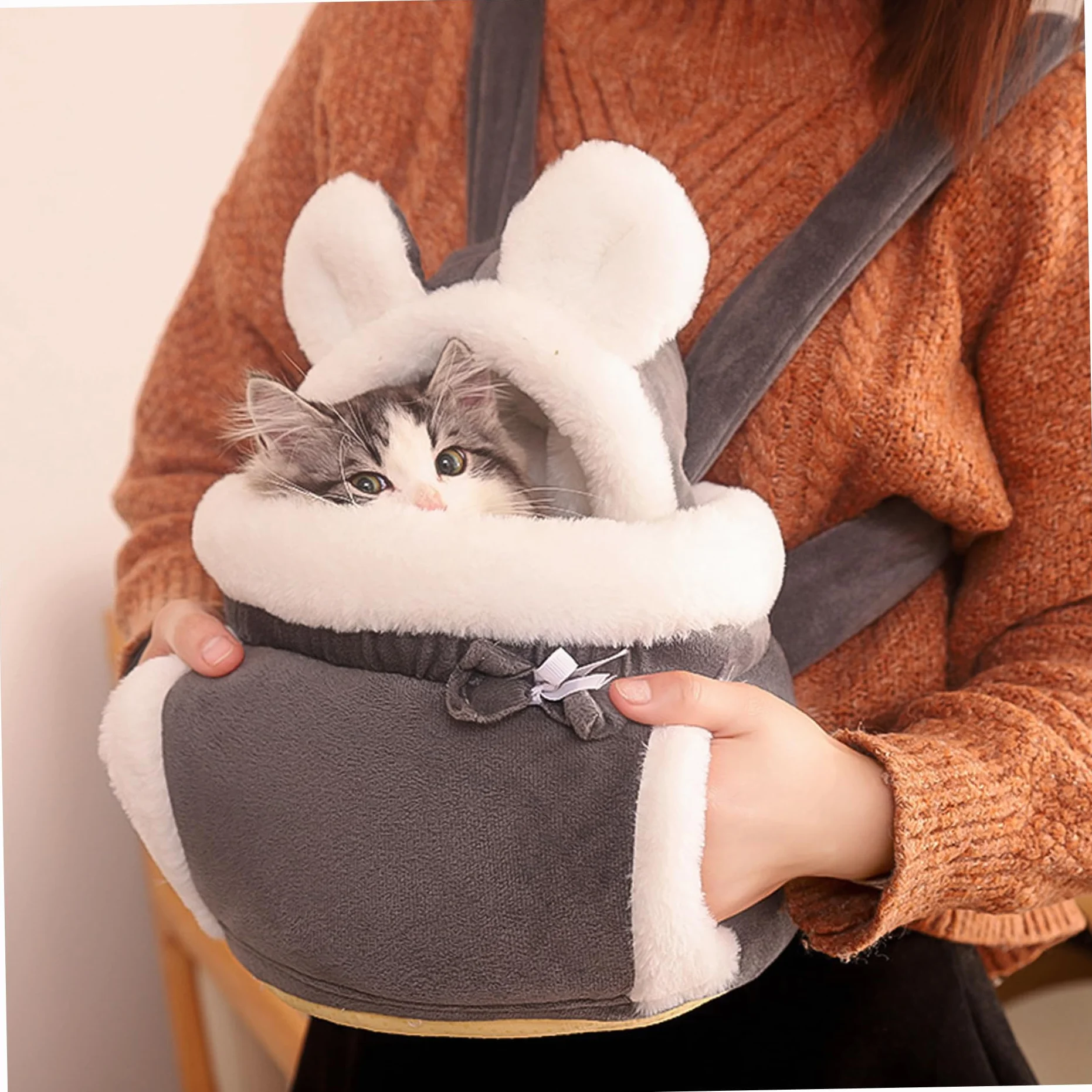 Sac à Dos pour Chat Transport Hiver Chaud Soft Double Pockets Front Carrier