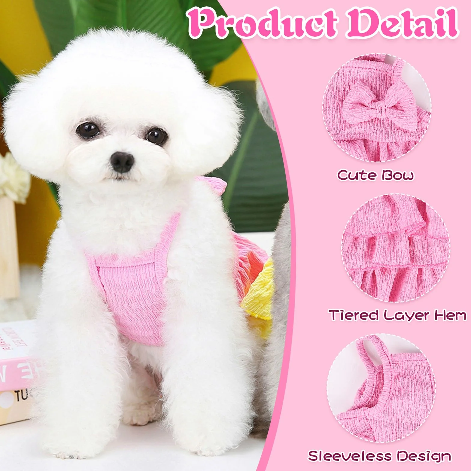 Robe pour chien et chat petite taille – Robe gâteau plusieurs niveaux nœud – Vêtement été Yorkshire Chihuahua