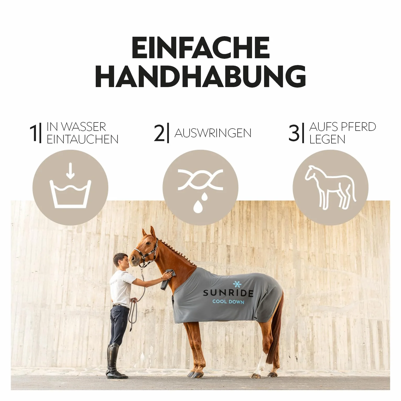 SUNRIDE Couverture rafraîchissante chevaux Cool Down ensemble 3 pièces 125 cm gris
