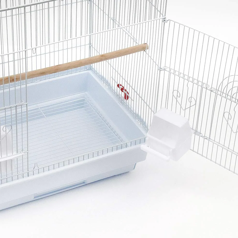 Cage à Oiseaux Décorative avec Toit Ouvrable, Cage à Perruches en Métal avec Balançoire, Plateau Coulissant, Multiples Portes, Perchoirs, Cage pour Les Petits Oiseaux-46 * 36 * 92cm (Blanc)
