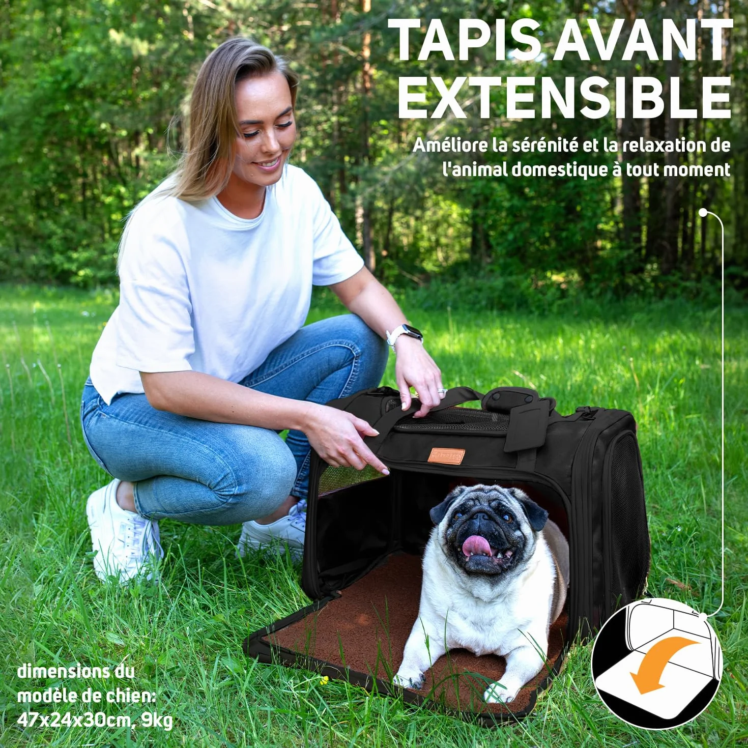 PETPROVED Caisse de Transport Chien Chat Sac de Voyage Pliable Cage L Noir
