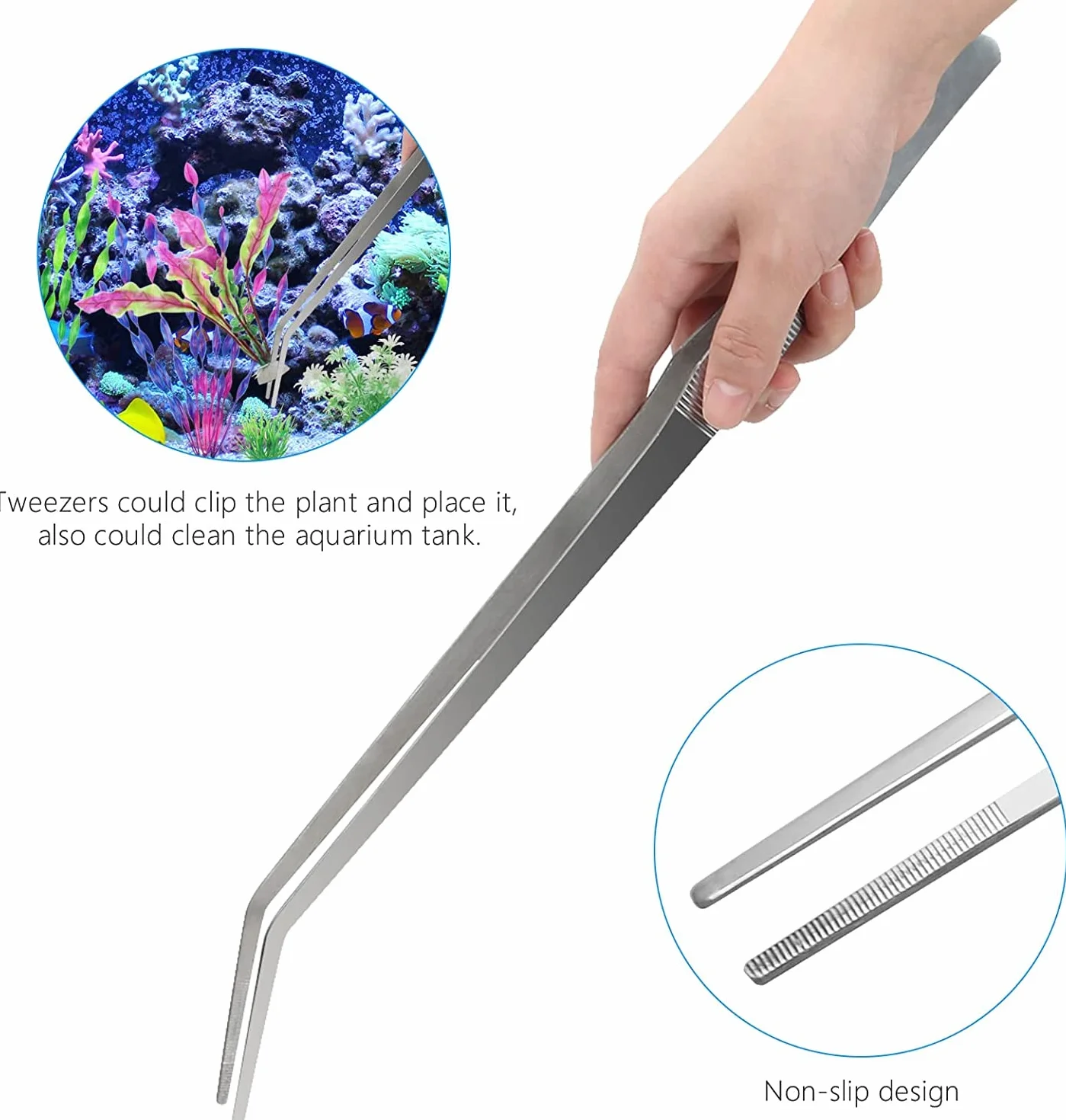 Kit 4 en 1 pour aquarium en acier inoxydable 38 cm argenté - Pince à épiler, Ciseaux, Spatule