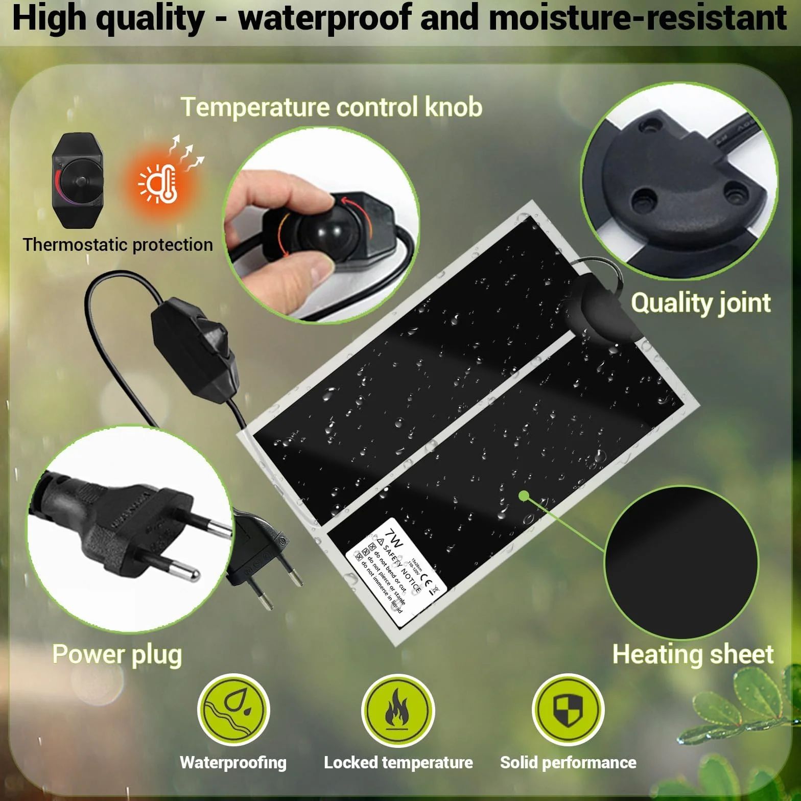 Tapis Chauffant Reptiles avec Thermostat 7W Imperméable pour Tortue Serpents Lézards Geckos
