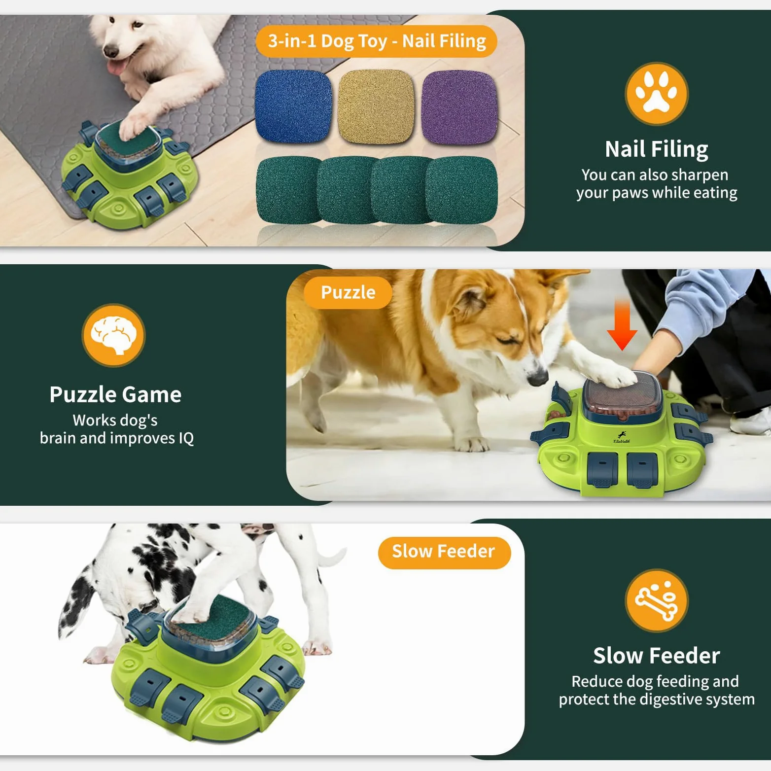 Lime à ongles pour chien, jouet 3 en 1 pour chien puzzle à 2 niveaux, gamelles pour chien à alimentation lente et lime à ongles, lime à ongles pour chiens, planche à griffes pour chien, lime