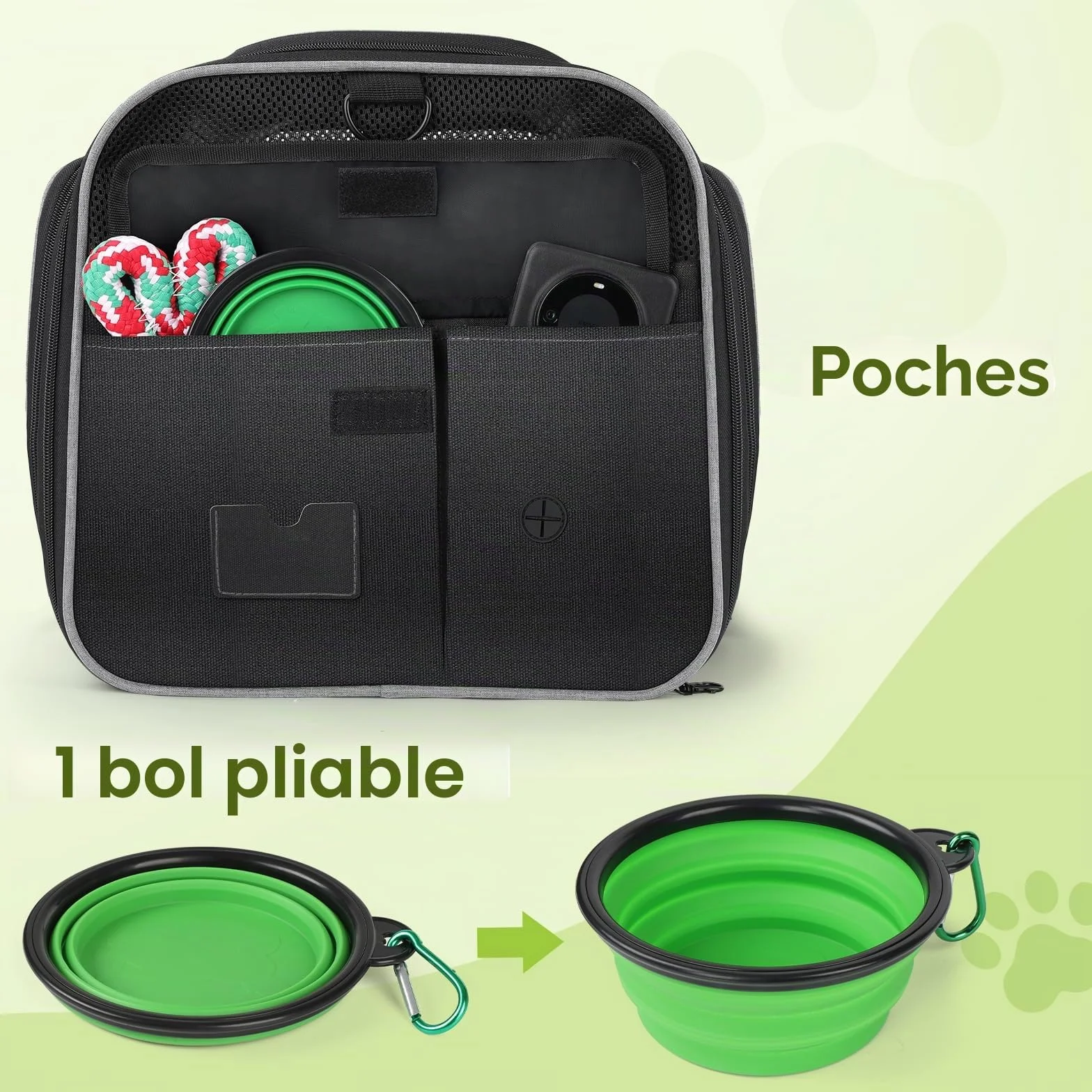 Pecute Sac de Transport Extensible Extra Large pour Chien Chat Pliable Maille Respirante Noir avec Bandoulière