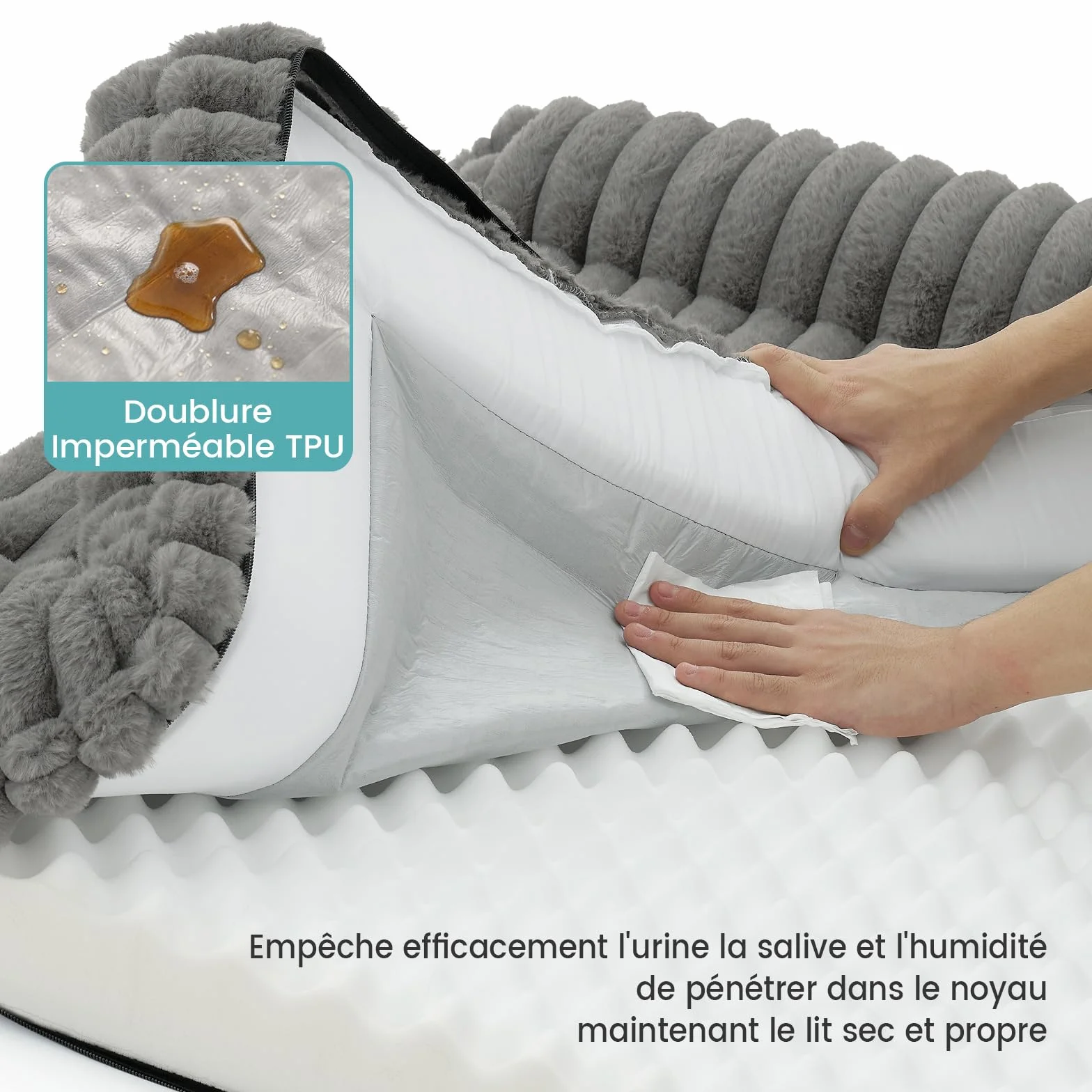 COZY KISS Panier Orthopédique Chien Très Grand 110x80x17cm Lit-Canapé Fausse Fourrure Douce Mousse Mémoire Forme Nid Abeille Coussin Ergonomique Détachable Lavable Gris XL
