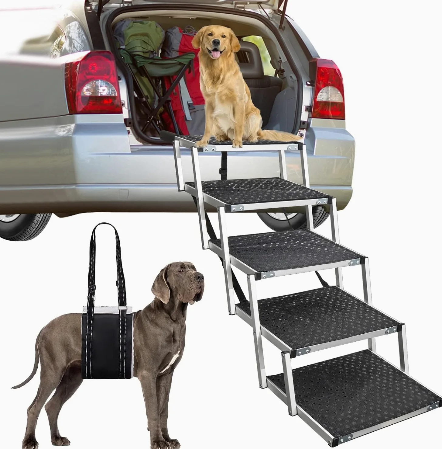 Escalier pour Chien, Rampe pour Chien avec Surface Antidérapante, Jusqu’à 80kg, Escalier Chiens pour Voiture 5 Marches pour Berlines, SUV, Camions