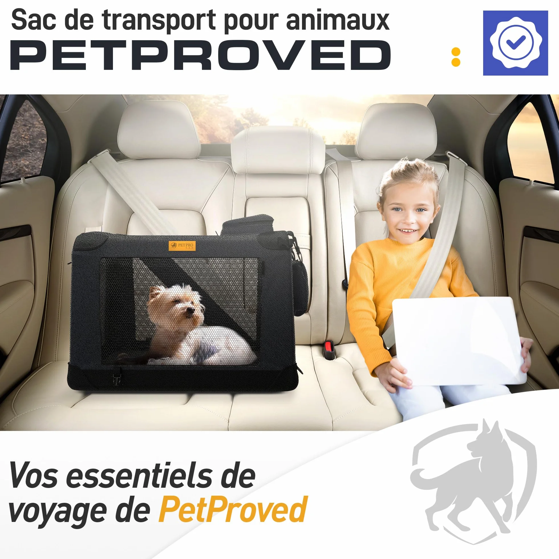 PETPROVED Cage de Transport pour Chien Pliable Voiture Niche Sac Noir M