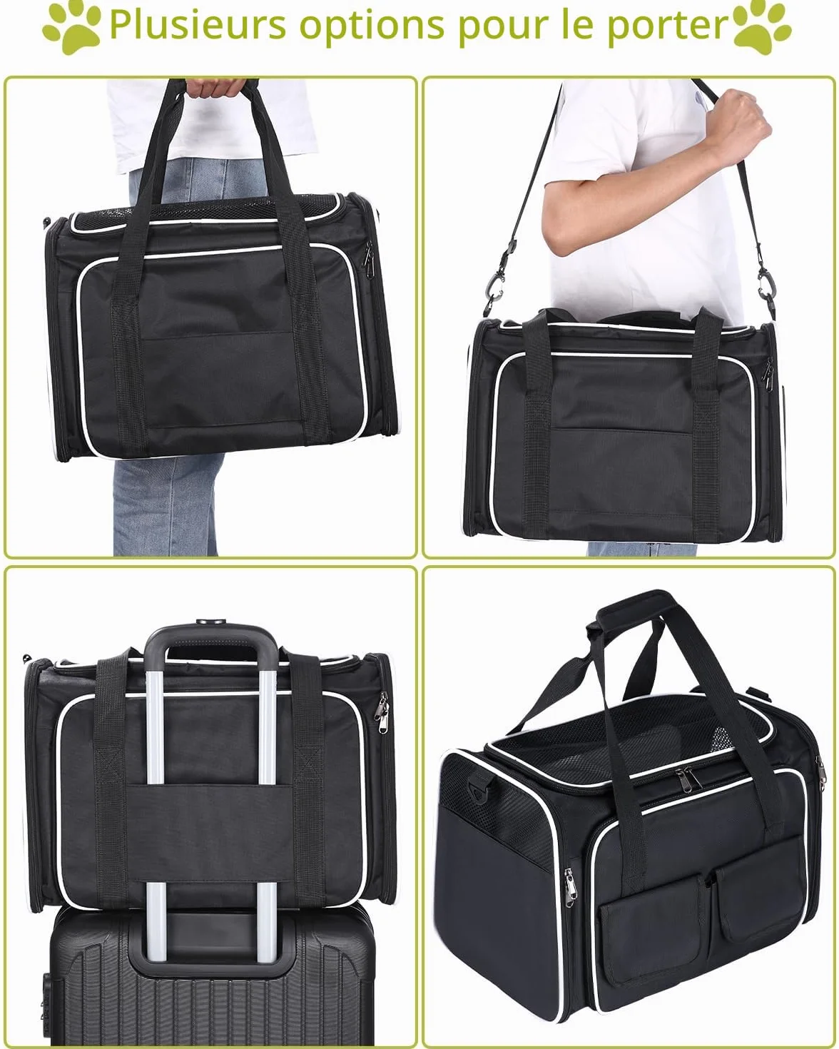 Sac de Transport pour Chat Pliable avec Matelas en Peluche, Poches Latérales, pour Voyage en Avion Train