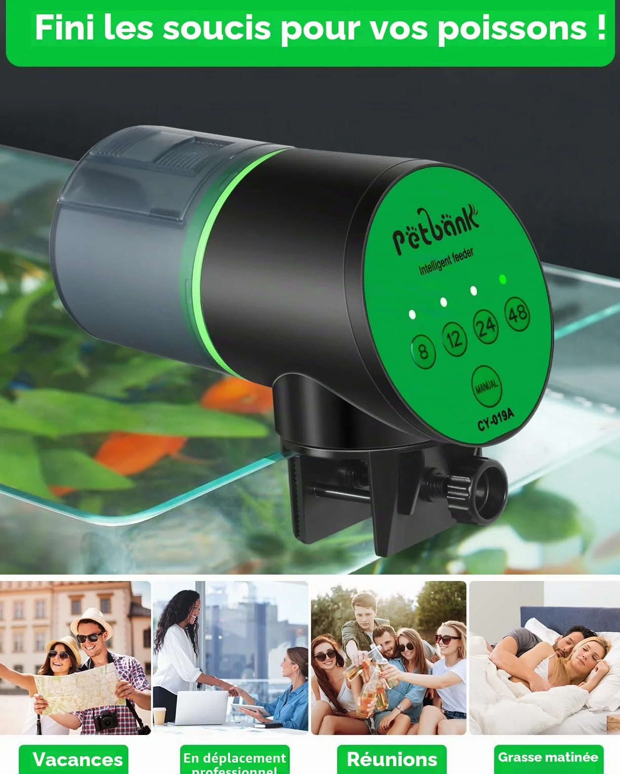 Mangeoire automatique pour poissons avec minuteur et piles AAA