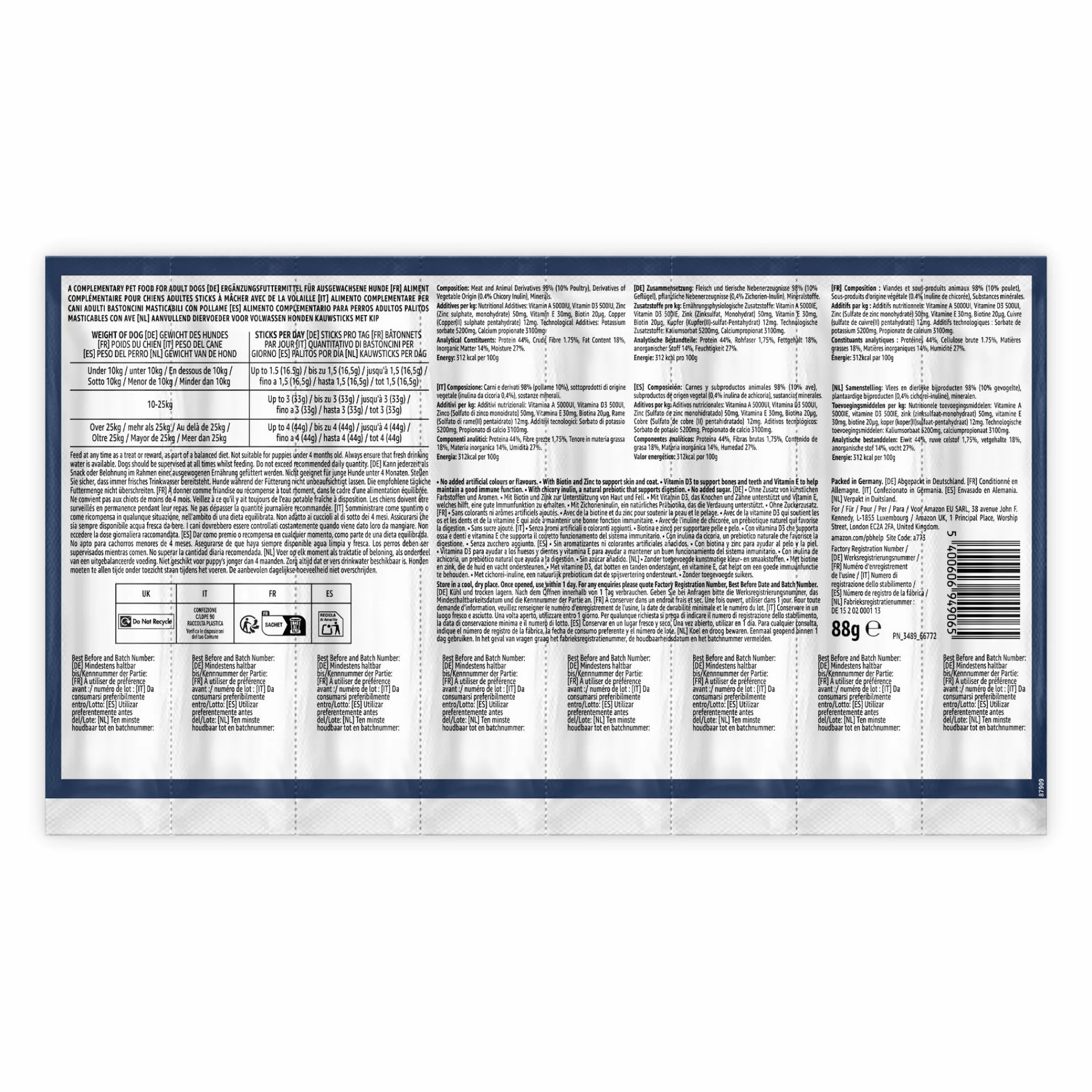 by Amazon Friandises pour Chiens - Bâtonnets à Mâcher à la Volaille, 8x11g (88g)
