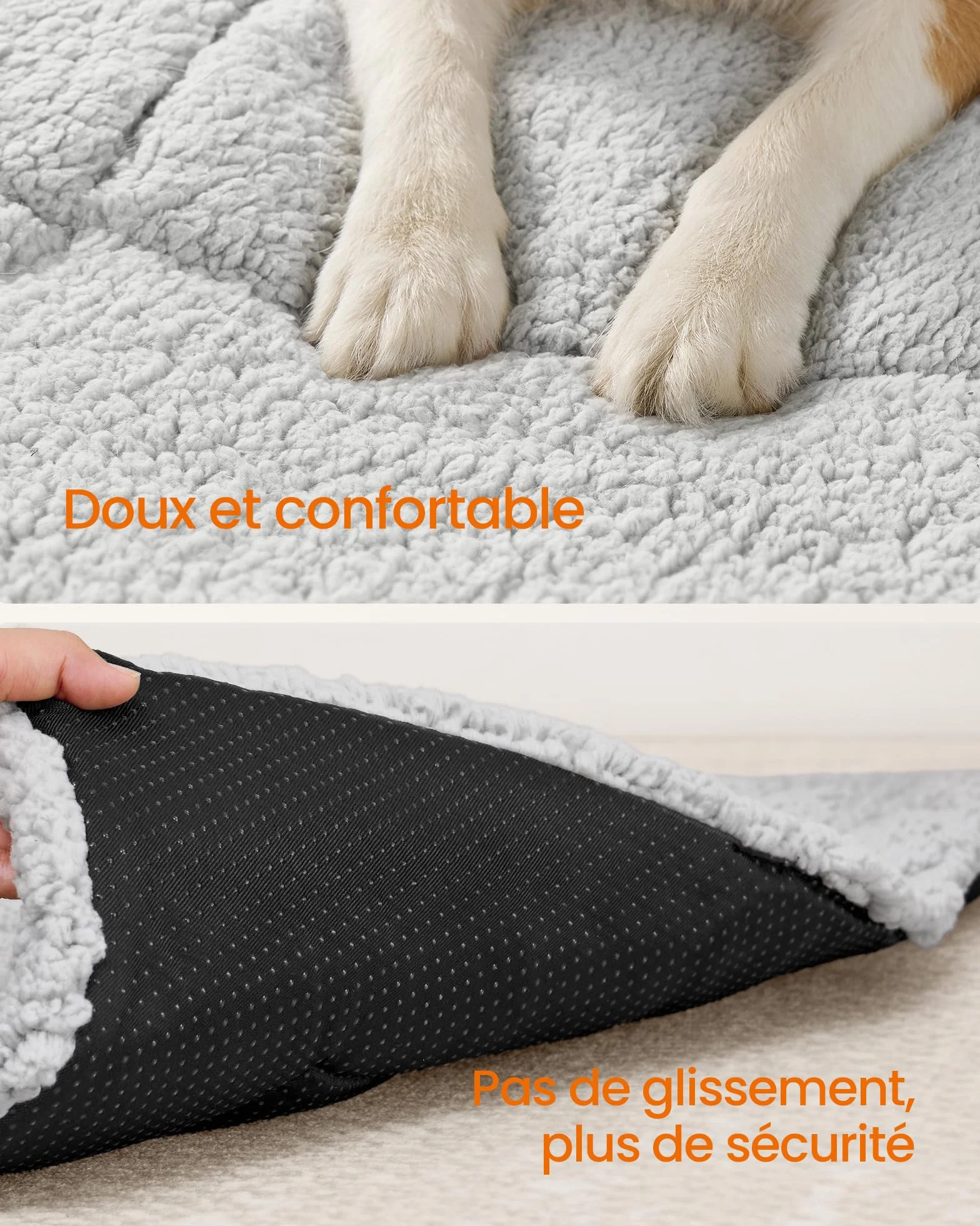 Feandrea Tapis Chien Antidérapant Lavable en Machine 105 x 70 cm Gris Clair