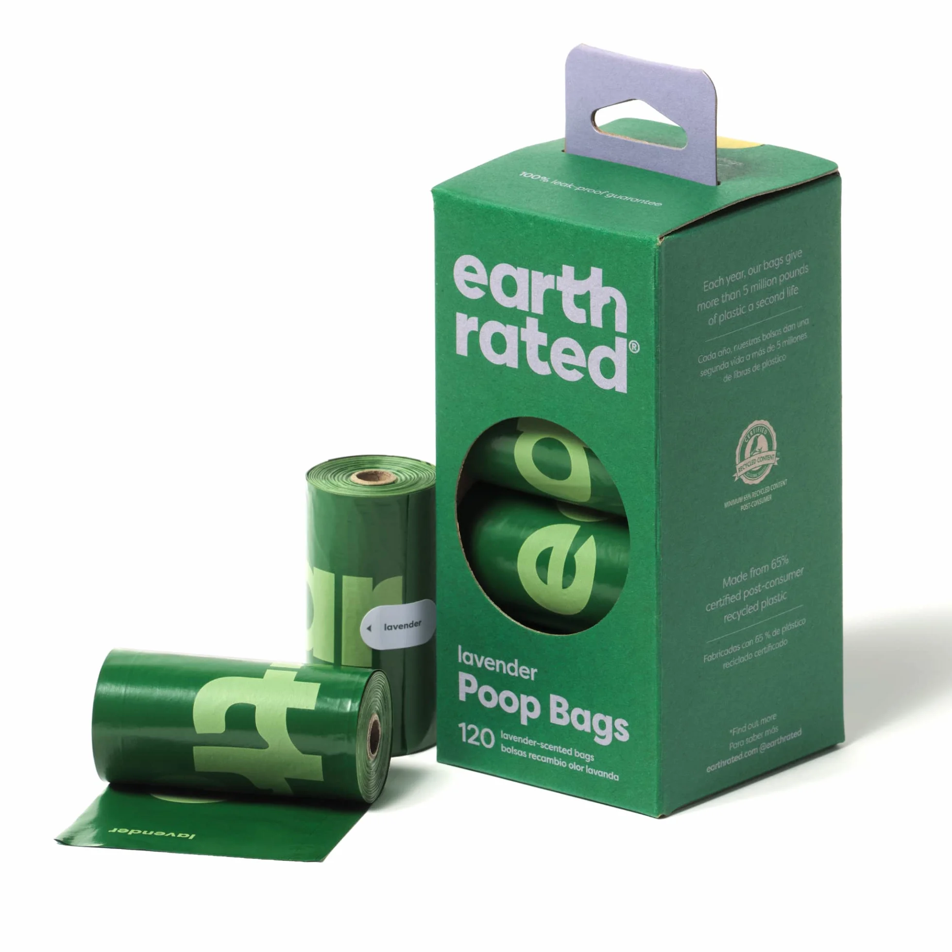 Earth Rated Sacs à crottes pour chiens, étanches extra épais, recharges rouleaux lavande 120 sacs