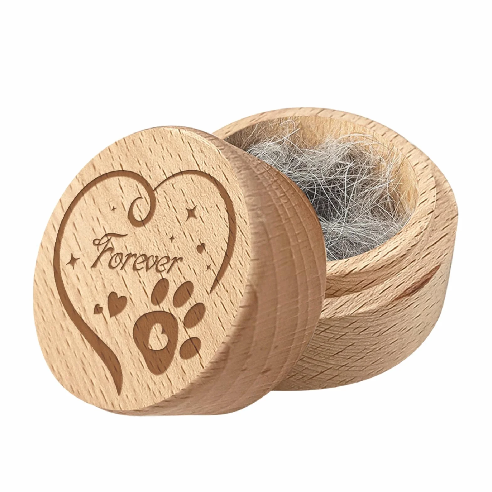 CREATCABIN Mini Urne Ronde en Bois pour Animaux de Compagnie Cœur Acacia 5x4cm