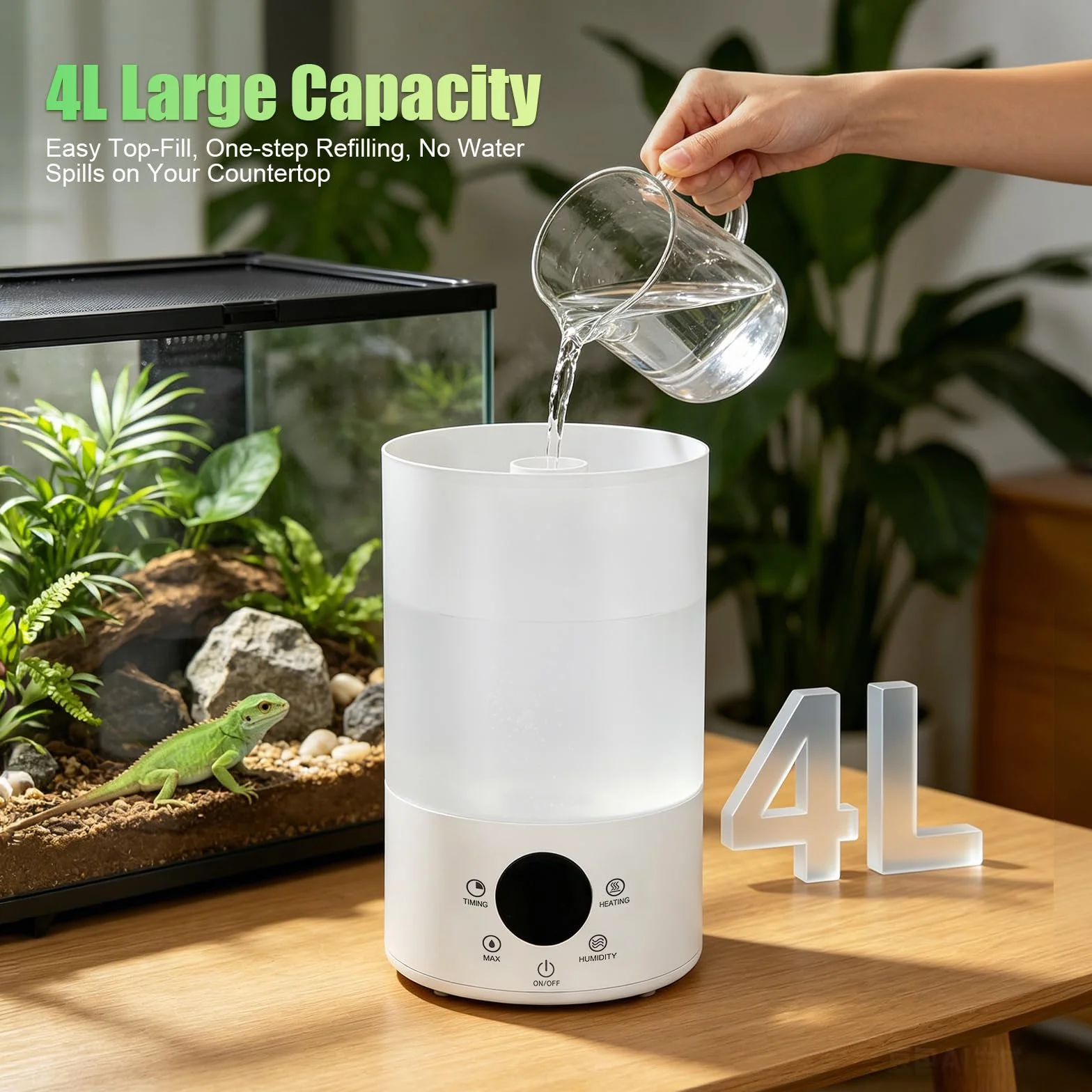 Humidificateur pour Reptiles 4L, Brumisateur Terrarium avec Capteur d'Humidité, Minuterie, Double Tuyau Extensible