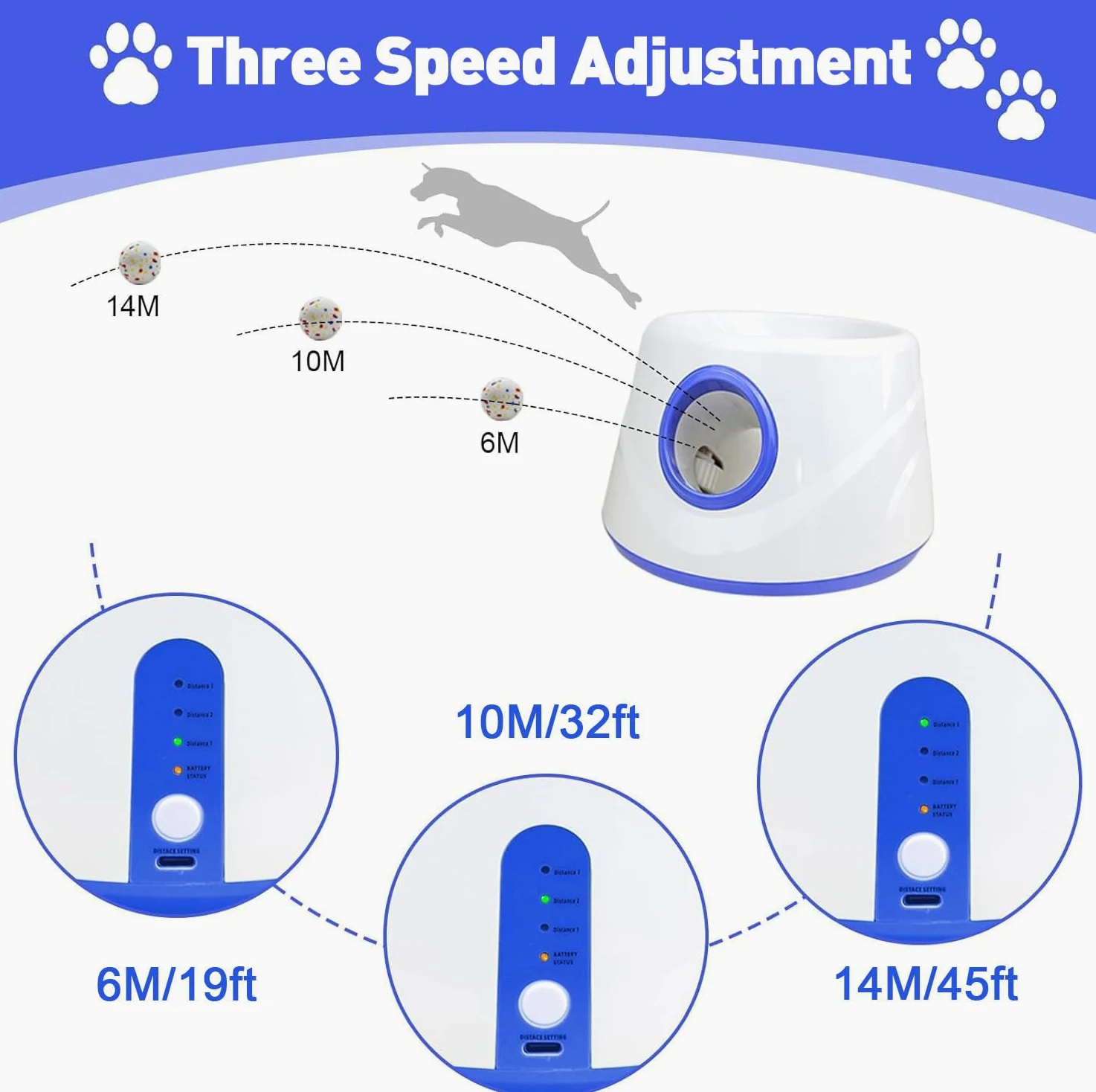 Lanceur de balles automatique pour chien pour intérieur et extérieur, paramètres de distance réglables, batterie rechargeable, jouet interactif intelligent pour chiens de petite, moyenne
