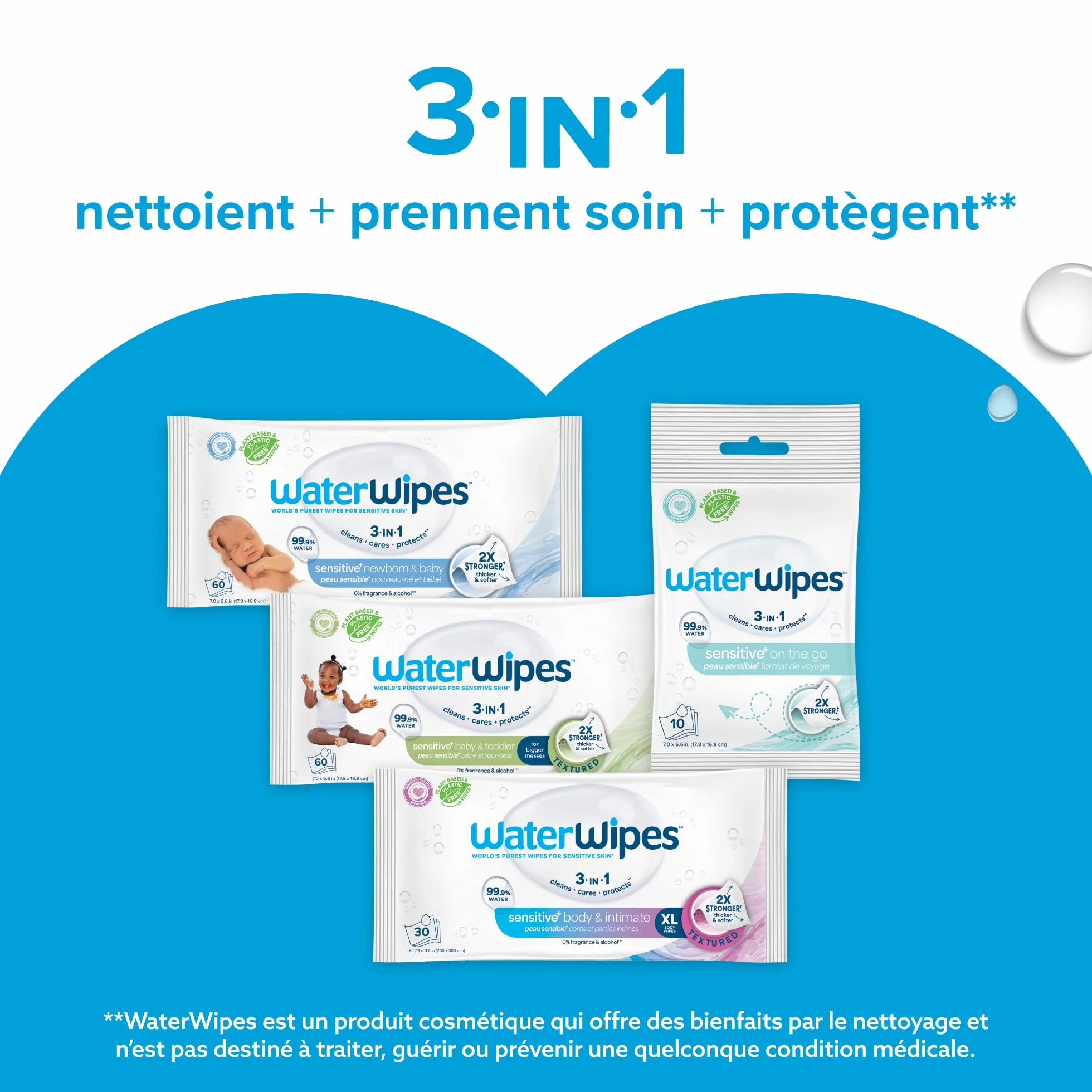 WaterWipes Sensitive+ Lingettes Bébé 360 unités (6 paquets) 99,9% eau non parfumées