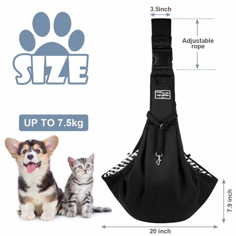 Sac de Transport pour Chien Chat Réglable Mains Libres Jusqu'à 7,5 kg Noir