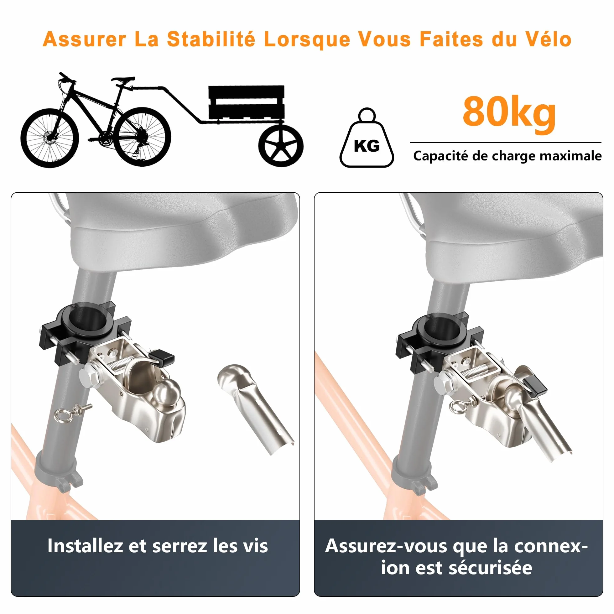 Attache Remorque Vélo, Adaptateur Compatible Tige de Selle