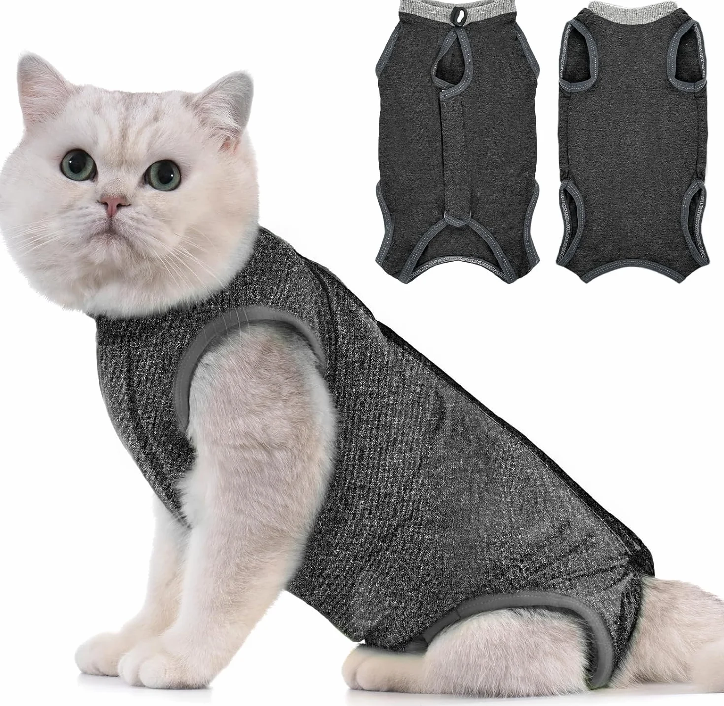 Combinaison de Récupération pour Chat Anti Léchage Avont, Post Opératoire Stérilisation, Protection Post-Chirurgie, Gris (M)