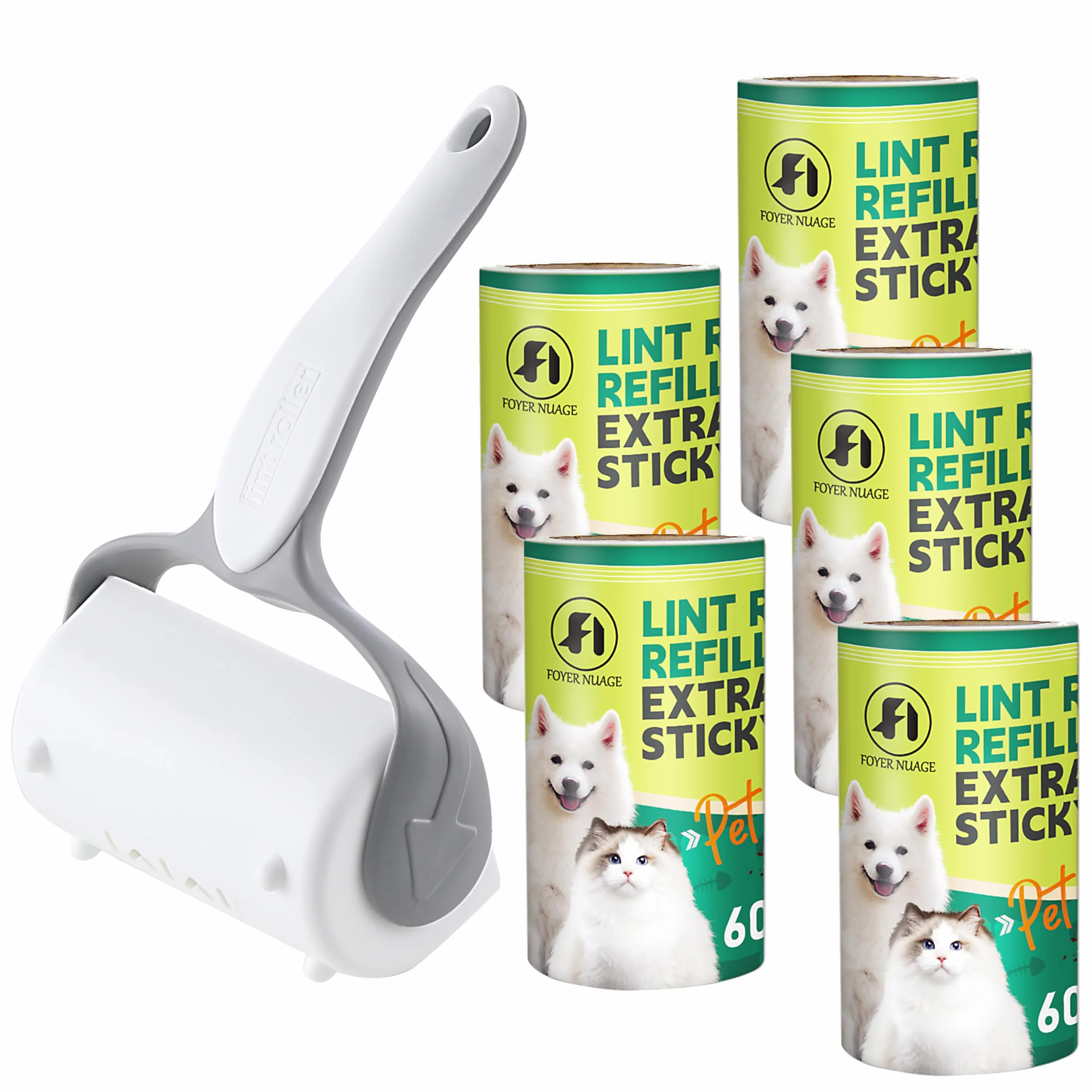 Rouleau Adhésif pour Poils d'Animaux 5 Recharges 300 Feuilles - Élimine Poils Chien Chat sur Vêtements Canapé